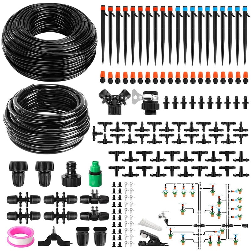lucdnc 240FT DIY Automatic Drip Irrigation System Kits for Garden Plant Watering Misting System for Greenhouse Patio Lawn with Adjustable Drip Emitters 5/16" and 1/4" Irrigation Tubing Connectors Fittings - Image 1